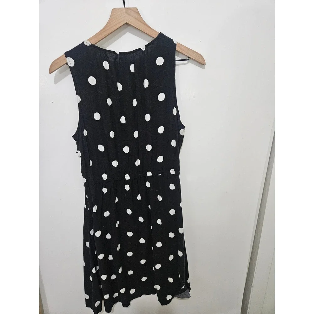 Old Navy Women Black White Polka Dot Sleeveless V-Neck Fit & Flare Dress Large